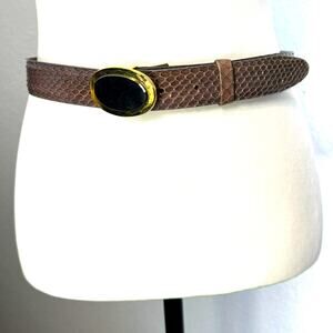 EMMANUEL | Large Genuine Reptile Veritable Snake Belt Silver Gold Tone Buckle‎